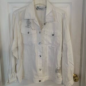 Mili designs button up Jean jacket with‎ poodle embellishments.  Size 1X